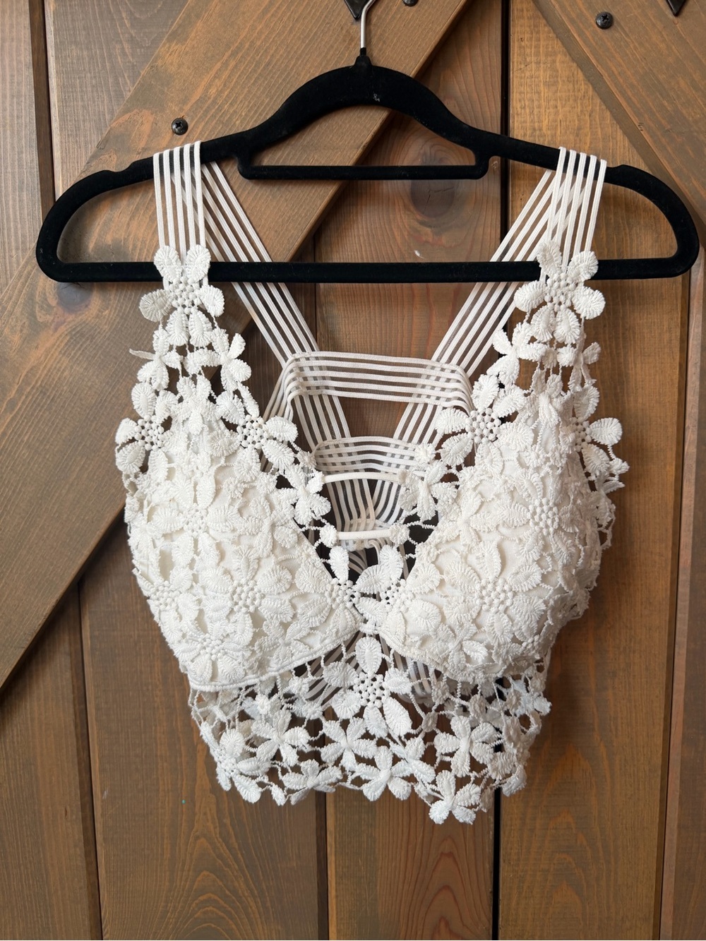 Lace Floral Bralette Crop Top - Cream
